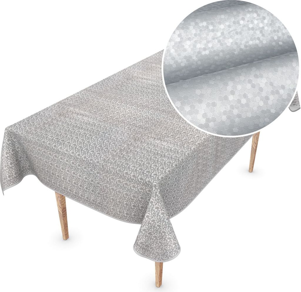 Tischdecke Wachstuch Premium Gepunktet Grau Robust Wasserabweisend Breite 155 cm Länge 330 cm