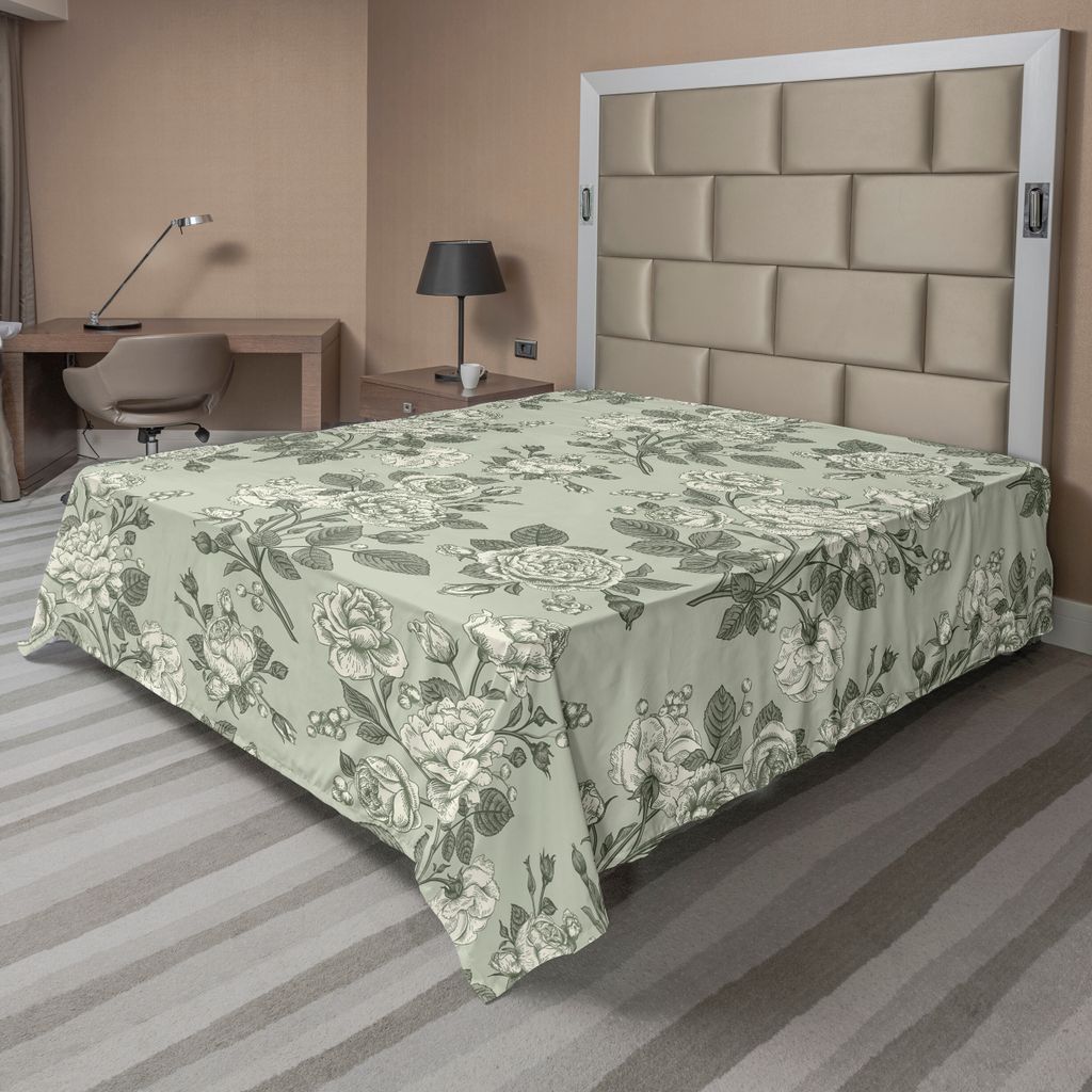 ABAKUHAUS Grau Bettlaken, Bambusbaum Verlässt Flüchtiger Zen Basierte Geistige Japane Natur Grafik Kunst, weiches bequemes oberes Bettlaken für ...