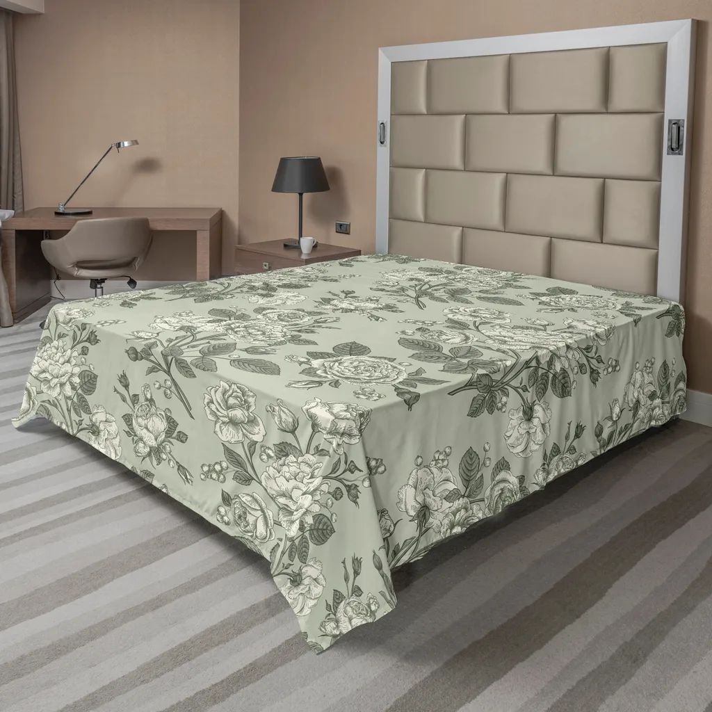Drap plat pour lit décoratif Zen, Linge de lit Japonais Gris 244x205 cm