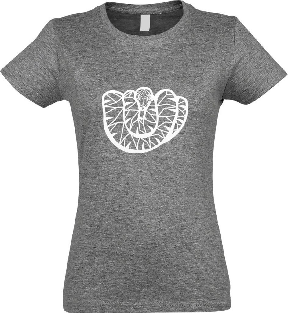 Kiwistar - T-Shirt tailliert - Damen - Graumeliert - Polygon Schlange Boa Tier Art - mit Motiv Bedruckt - Funshirt Design - Sport - Freizeit - Dame...