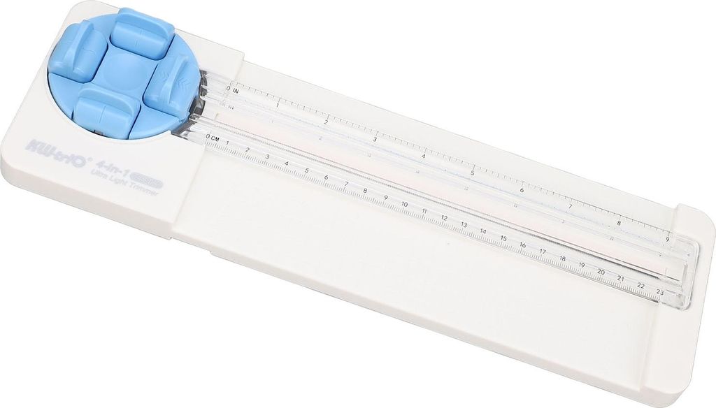 4-in-1-Papierschneider, gerade, gebogen, gepunktet, Falzlinie, vielseitiger Bastelschneider mit 45- bis 90-Grad-Winkelmessung, blau