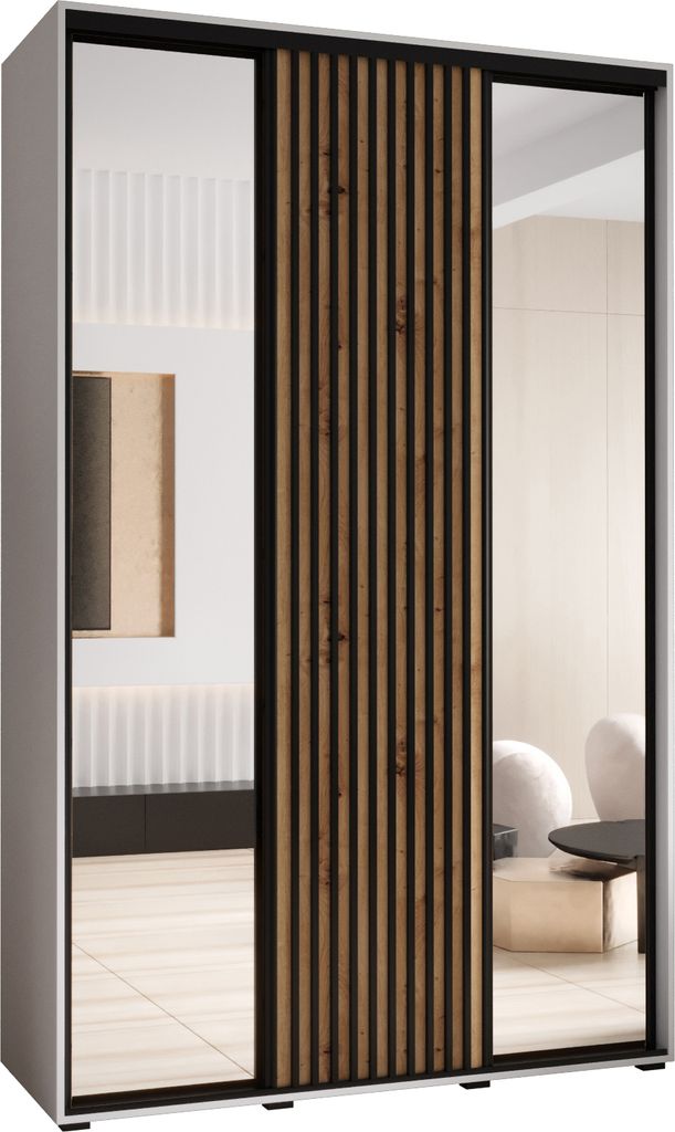 MEBLE KRYSPOL Sapporo 2 Schrank mit 3 Schiebetüren - 205,2x150x45 cm - Weiß Artisan Schwarz