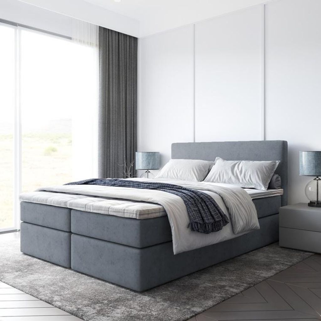 Bett Boxspringbett BERO Topper VISCO mit Bettkästen - Doppelbett, Stauraum, Schlafzimmer, Polsterbett, Bettgestell (200x200, Dunkelgrau - ITAKA 14)