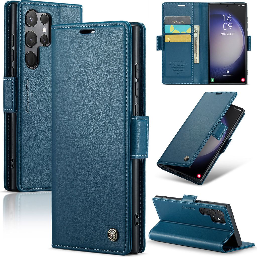 Galaxy S23 Ultra 5G Hülle, Leder Brieftasche Kartenfach Schutzhülle mit Standfunktion für Samsung Galaxy S23 Ultra 5G Blau