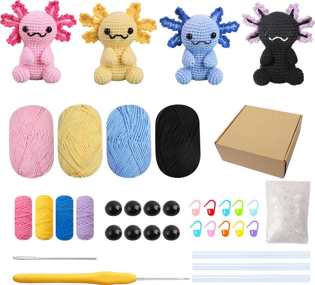H?kelset fš¹r Anf?nger, 4 Stš¹ck Axolotl Tiere H?kelset H?ckeln Stricken fš¹r Anf?nger Set mit Schritt fš¹r Schritt Video Tutorials H?kelna...