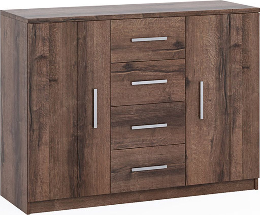 Kommode Zenit K2D4SZ breite 120 cm 4-Schubladen und 2-Türen klassische Anrichte Wohnzimmer oder den Flur solide Sideboard (Monastery Eiche)