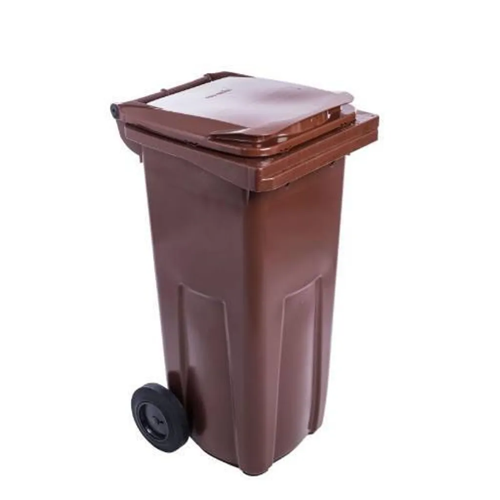 Poubelle marron 120 l en plastique avec couvercle et haute capacité