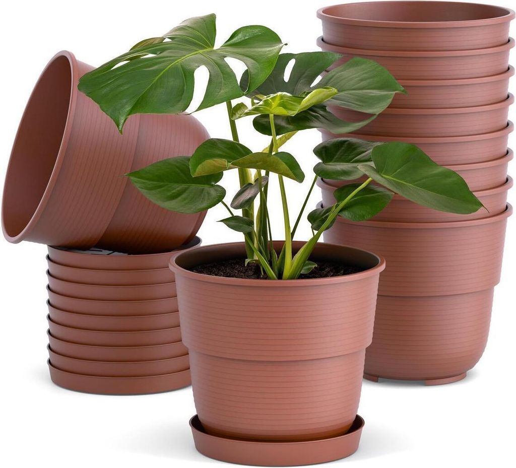 Plastard Blumentöpfe Milano 10er Set Ø 20 cm Terrakotta mit Untersetzer