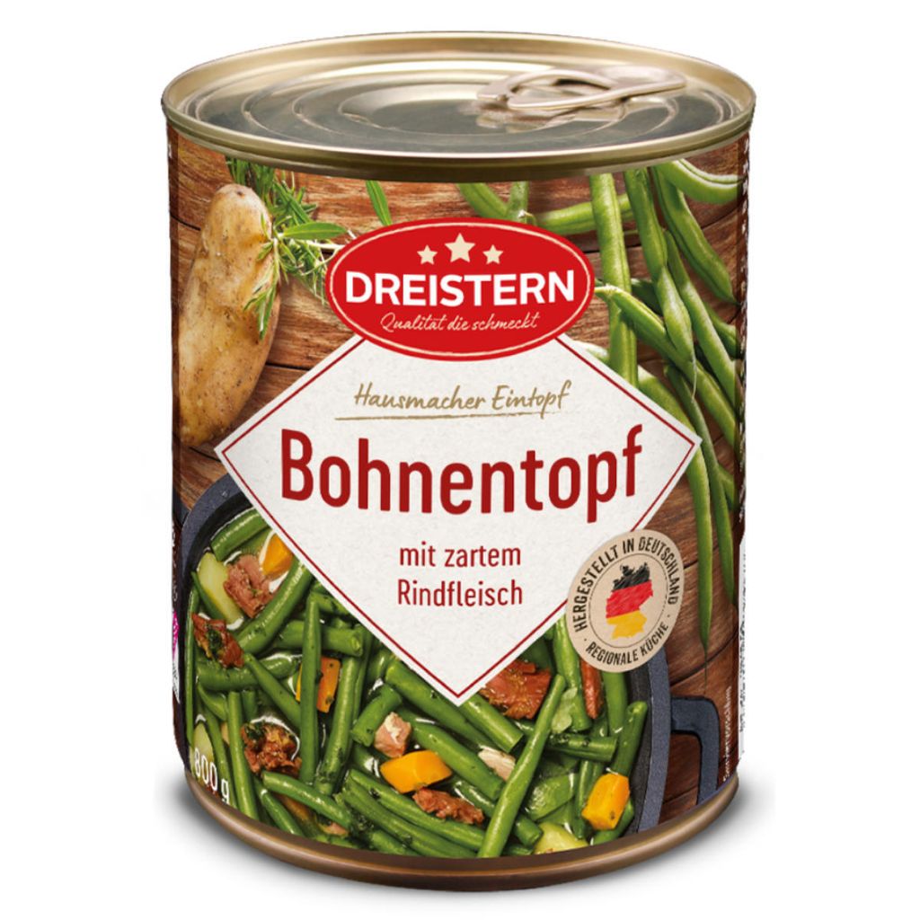 Dreistern Bohnen Eintopf mit zartem Rindfleisch hausgemacht Produktbild 