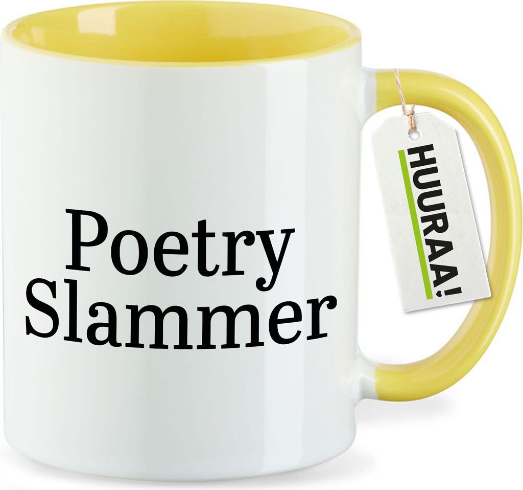 Huuraa Kaffeetasse Poetry Slammer Schriftzug 330ml Gelb Keramik Kaffeebecher Geschenkidee