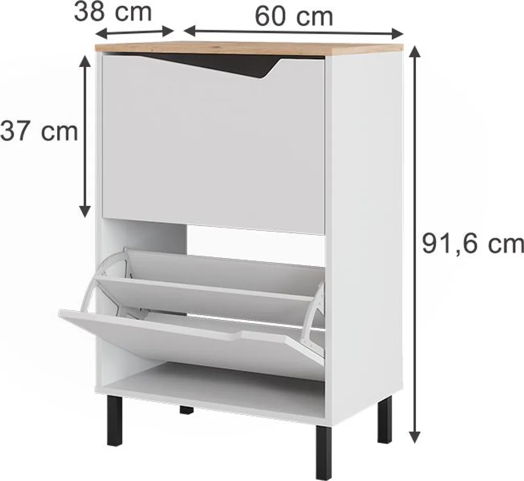Meuble à chaussures 2 compartiments Vicco Marelle Blanc décor Artisan