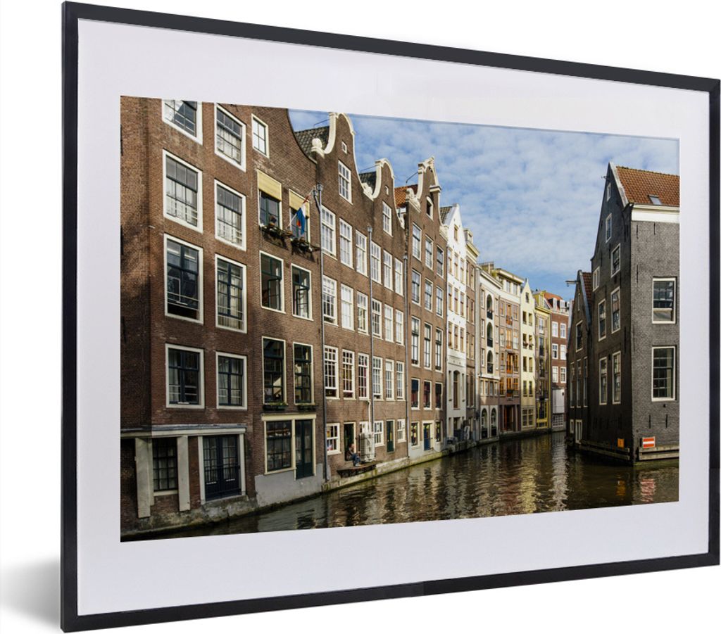 MuchoWow MuchoWow Gerahmtes Poster Grachtenhäuser entlang der Gracht in Amsterdam 40x30 cm - Poster mit zchwarzem Bilderrahmen - Bilderrahmen ...