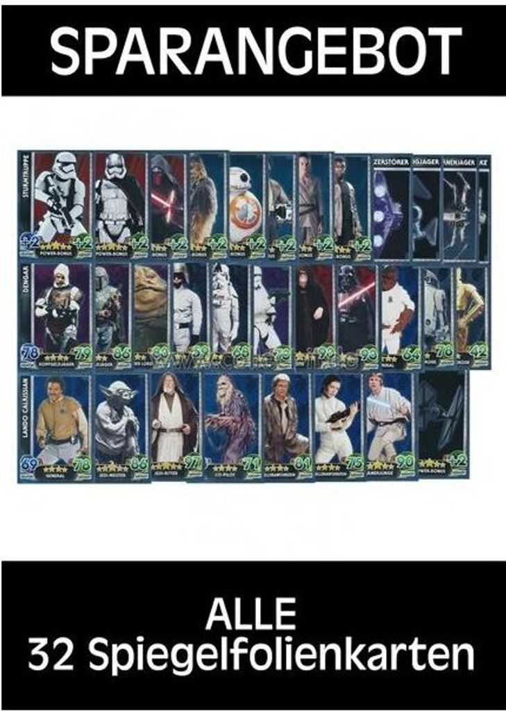 FAMOV4 - Spar 7 - ALLE 32 Spiegelfolienkarten - Deutsch - Star Wars Force Attax - Movie Cards Serie 4