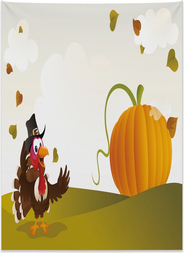 Abakuhaus Truthahn Wandteppich, Glückliches Pilger-Thema aus Weiches Mikrofaser Stoff Kein Verblassen Klare Farben Waschbar, 110 x 150 cm, Mehrfarbig