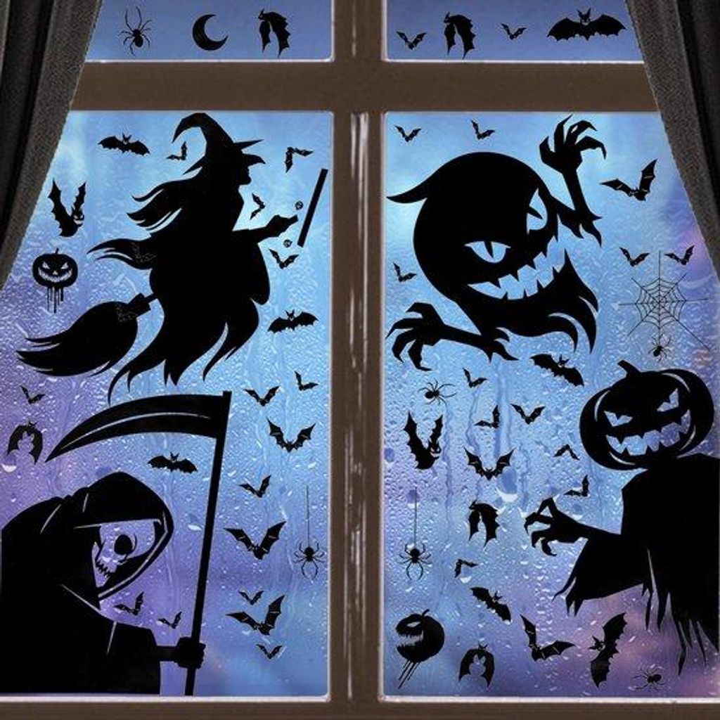 Halloween-Window-Stickers-4-Sheets-Klebeetiketten-für-Halloween-Kinderparty-Innenraum-Verkleidung