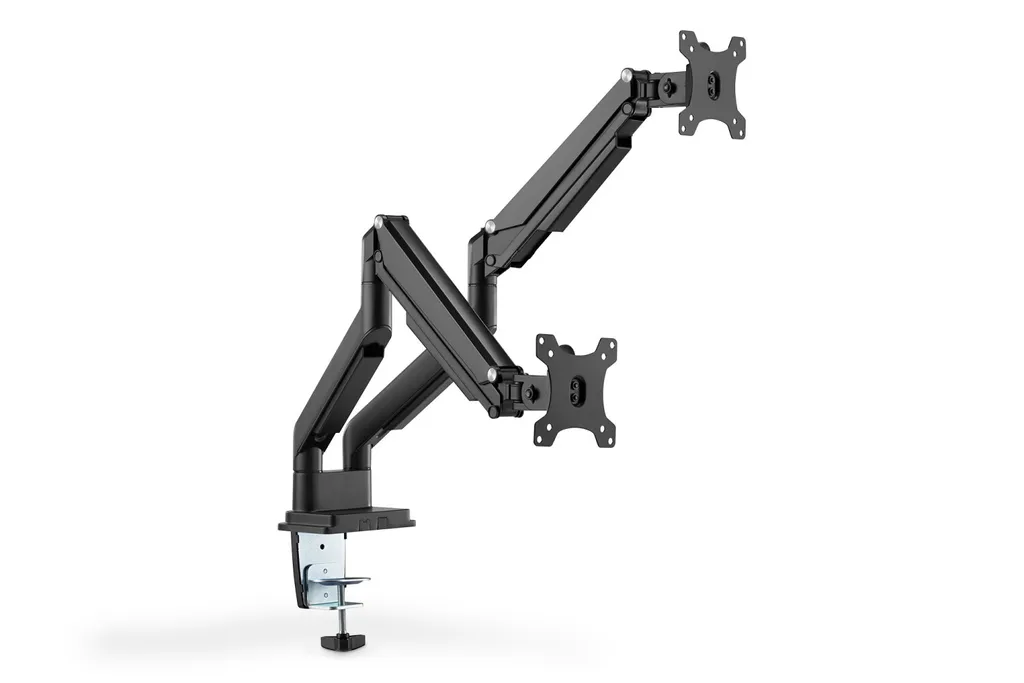 DIGITUS Support Double Écran PC 15-32 Pouces avec Ressort à Gaz Noir