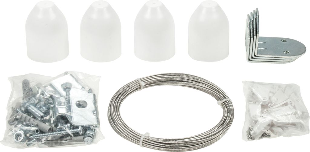 sunprotect 12502 Montage-Set für Seilspann-Markise / Sonnensegel / Sonnenschutz für Pergola Wintergarten Terrasse, silber/weiß, 37-teilig (1 Set)