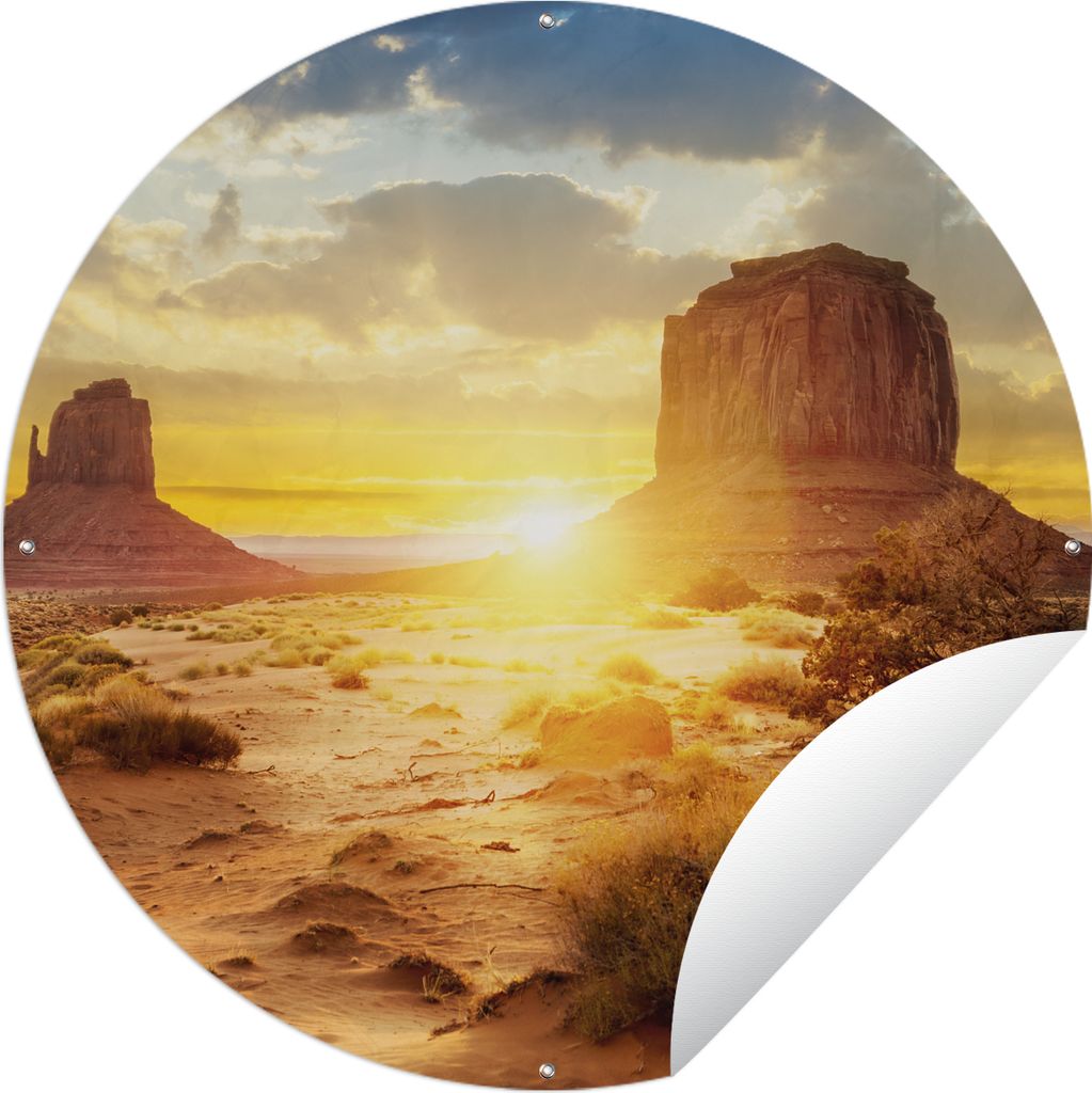 MuchoWow Gartenposter Outdoor-Poster Rund Sonnenuntergang - Felsen - Landschaft - Horizont Ø 60 cm Gartendeko Rundes Poster draußen
