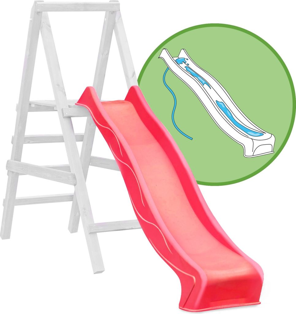 Wellenrutsche 290 cm Rot für Podesthöhe 150 cm Anbaurutsche mit Wasseranschluss für Spielturm