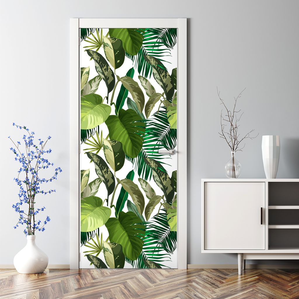 Dekorative Aufkleber selbstklebend Türaufkleber Tapete Türposter Tropische Blätter 85 x 200 cm