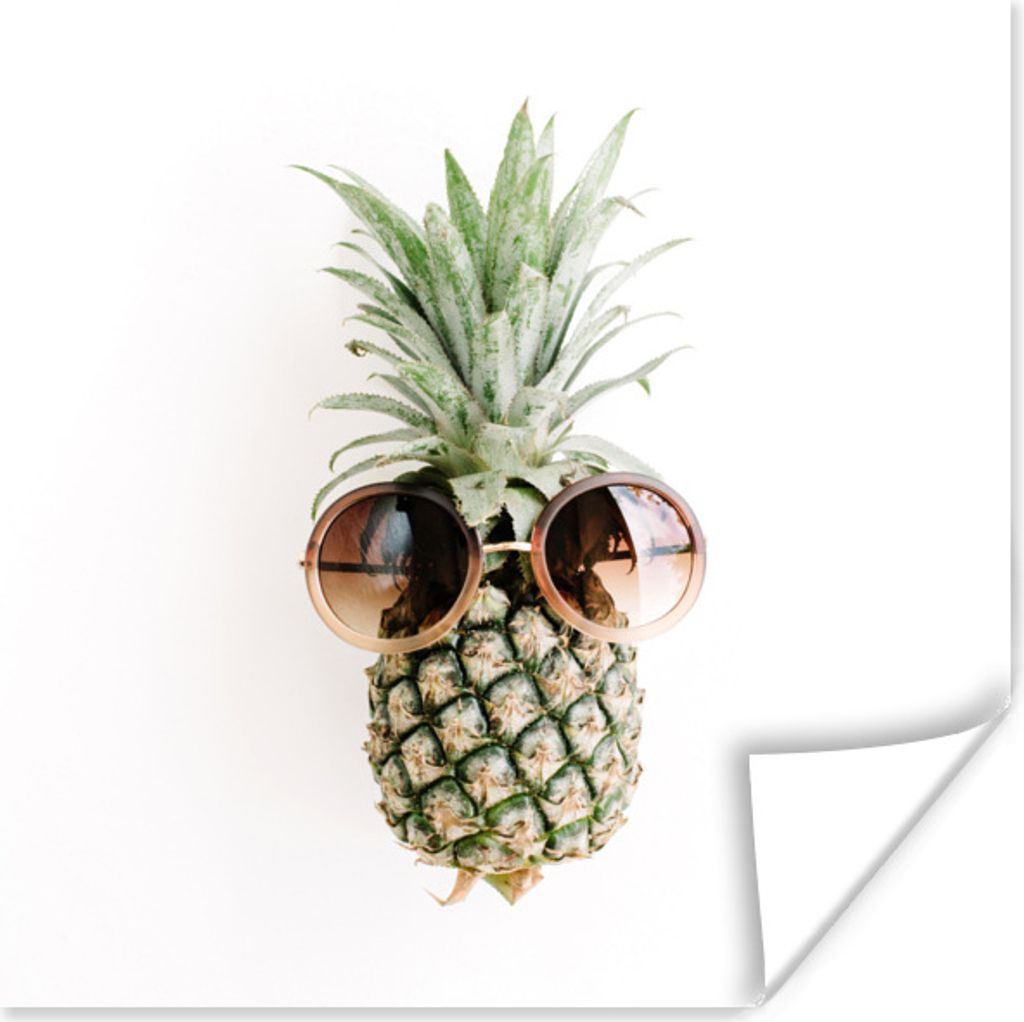 MuchoWow Poster Sonnenbrille - Ananas - Tropisch 75x75 cm - Wand Dekoration