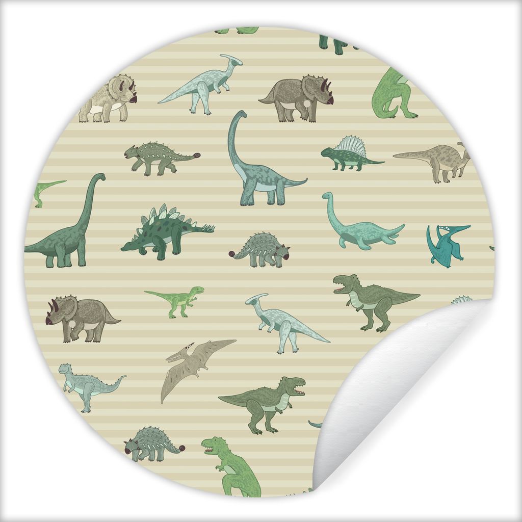 MuchoWow Runde Wandtattoo - Wandsticker Tapete Aufkleber Dinosaurier - Braun - Grün - Jungen - Mädchen - Kinder Ø 50 cm Selbstklebend und Repo...