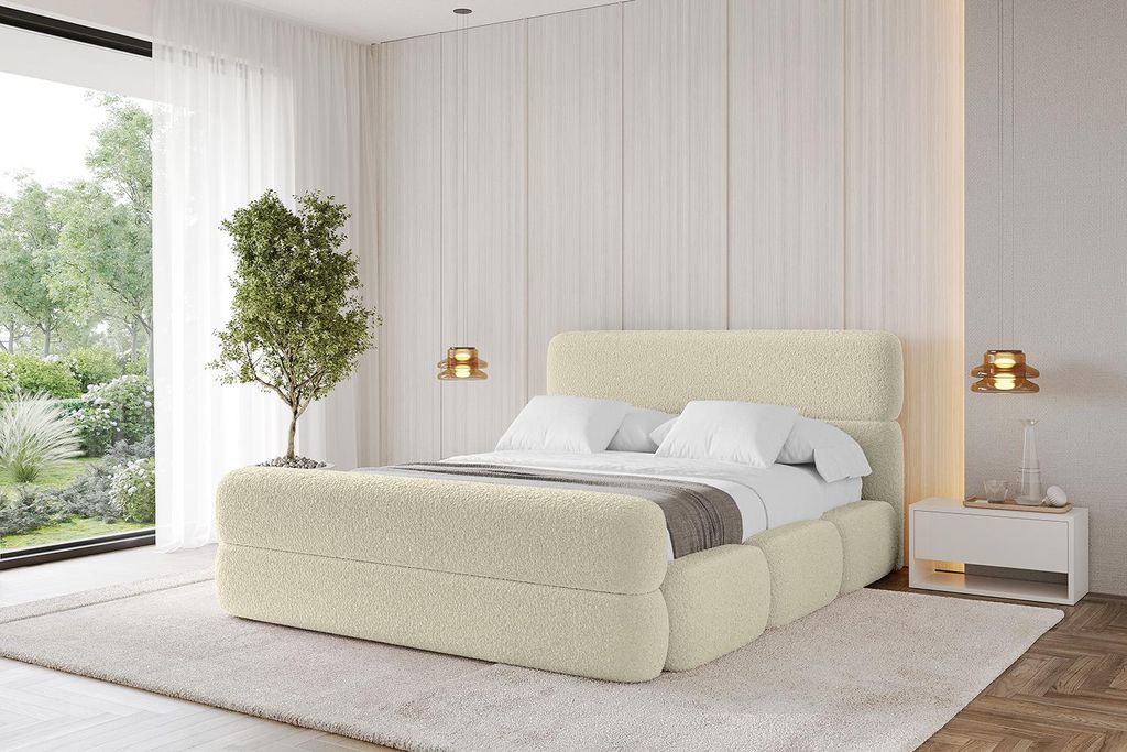 ALTDECOR Polsterbett mit Bettkasten - ELVA-Z 180x200 Beige - Bett mit Kopfteil und Fußteil, Boxbett ohne Matratze, Doppelbett mit Stauraum