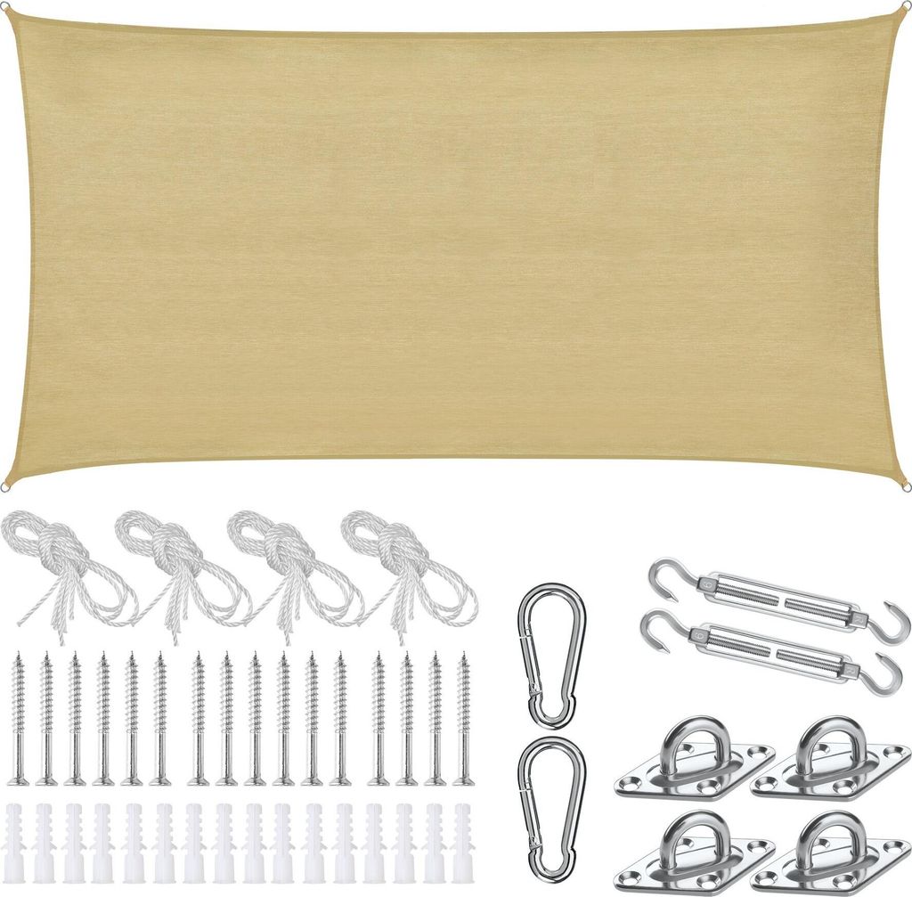 tectake Sonnensegel Sunny verschiedene Größen, HDPE mit 185 g/m² und 87 % UV-Schutz