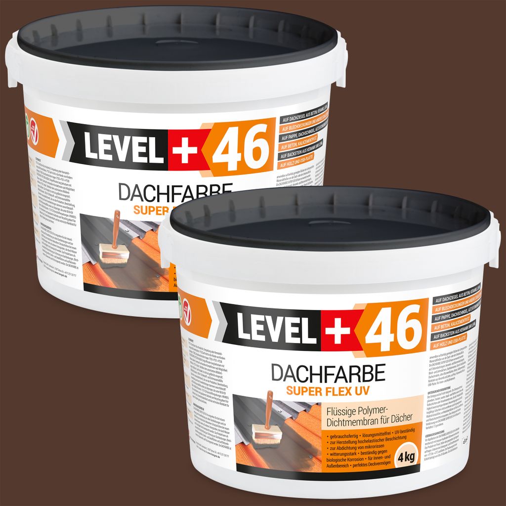 Level+46 Dachfarbe Super Flex UV – 1,5 Kg, Anthrazit, Hochdeckend, Wetterbeständig, Für Ziegel & Blech