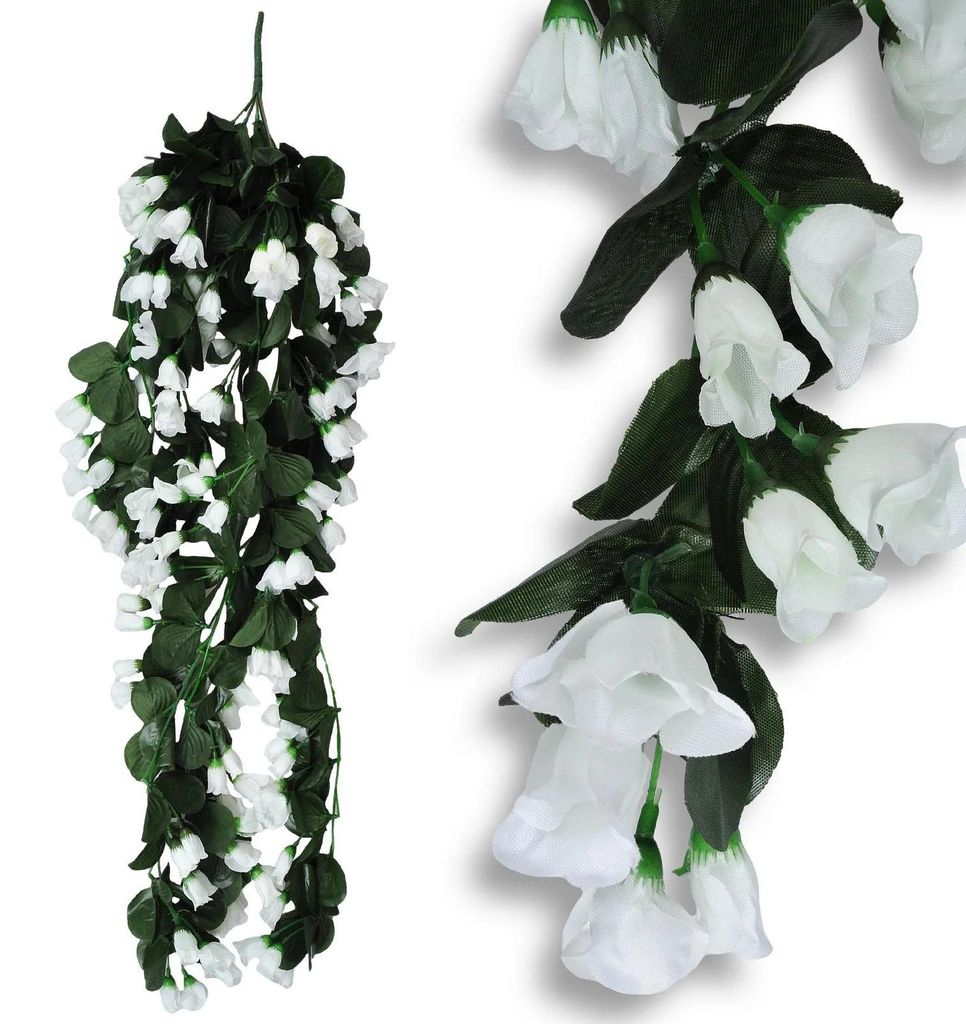 Blumengirlande Blumenstrauß hängend Kunstblumen Hängeblumen Deko XXL 85 cm 5 Stiele weiß