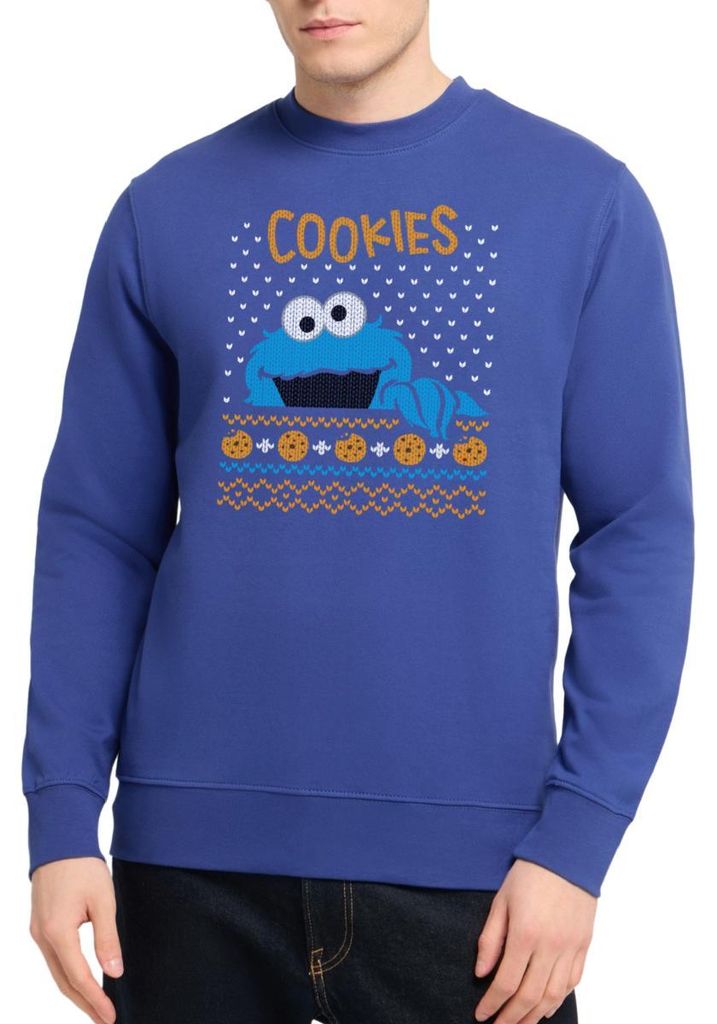 Spreadshirt Sesamstraße Krümelmonster Ugly Xmas Uni Pullover, S, Royalblau