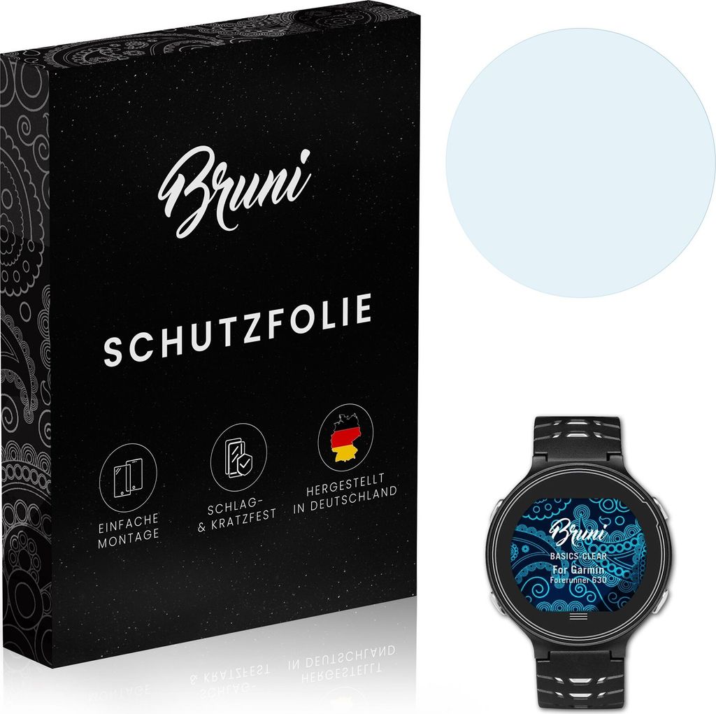 Bruni Basics-Clear 2x Schutzfolie kompatibel mit Garmin Forerunner 630 Folie