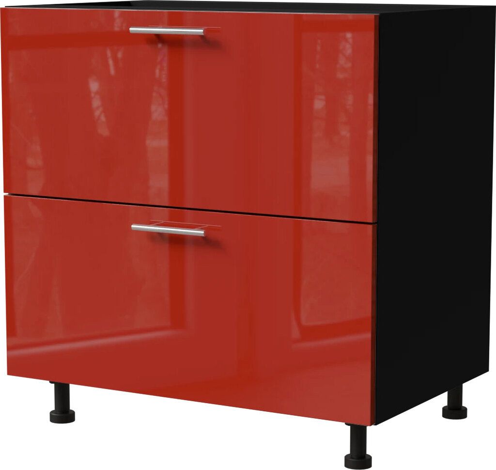 Schubladenunterschrank BRERRA 80x82cm lackiert Ausführung wählbar BR-D2 - 80,RAL 3002 karminrot Hochglanz,schwarz,REJS Comfort Box (Vollauszug)