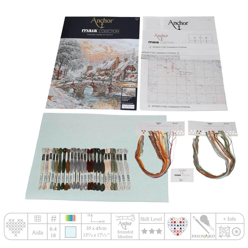 Kit Broderie Point de Croix Noël à Compter Anchor Maia avec Accessoires