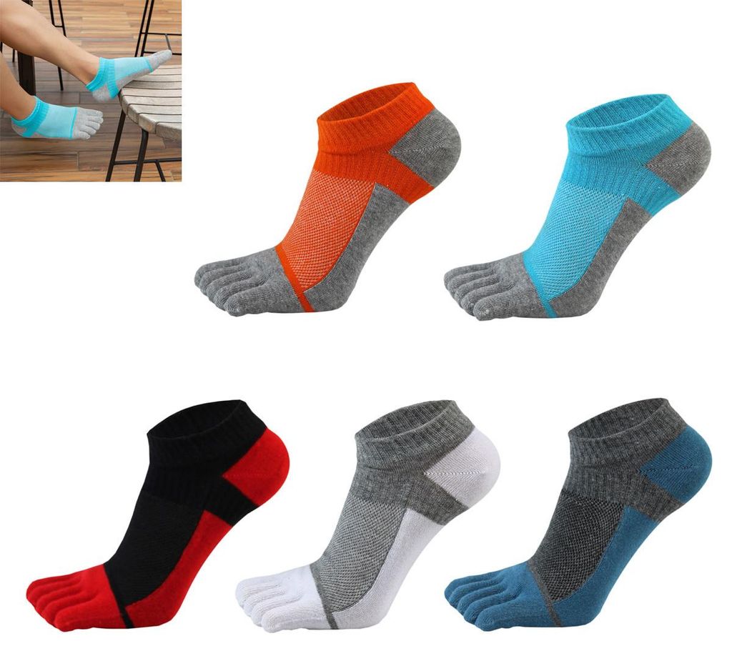 5-Finger Zehensocken aus Baumwolle – Atmungsaktive Sportsocken für Damen & Herren, Anti-Rutsch, 5 Paar
