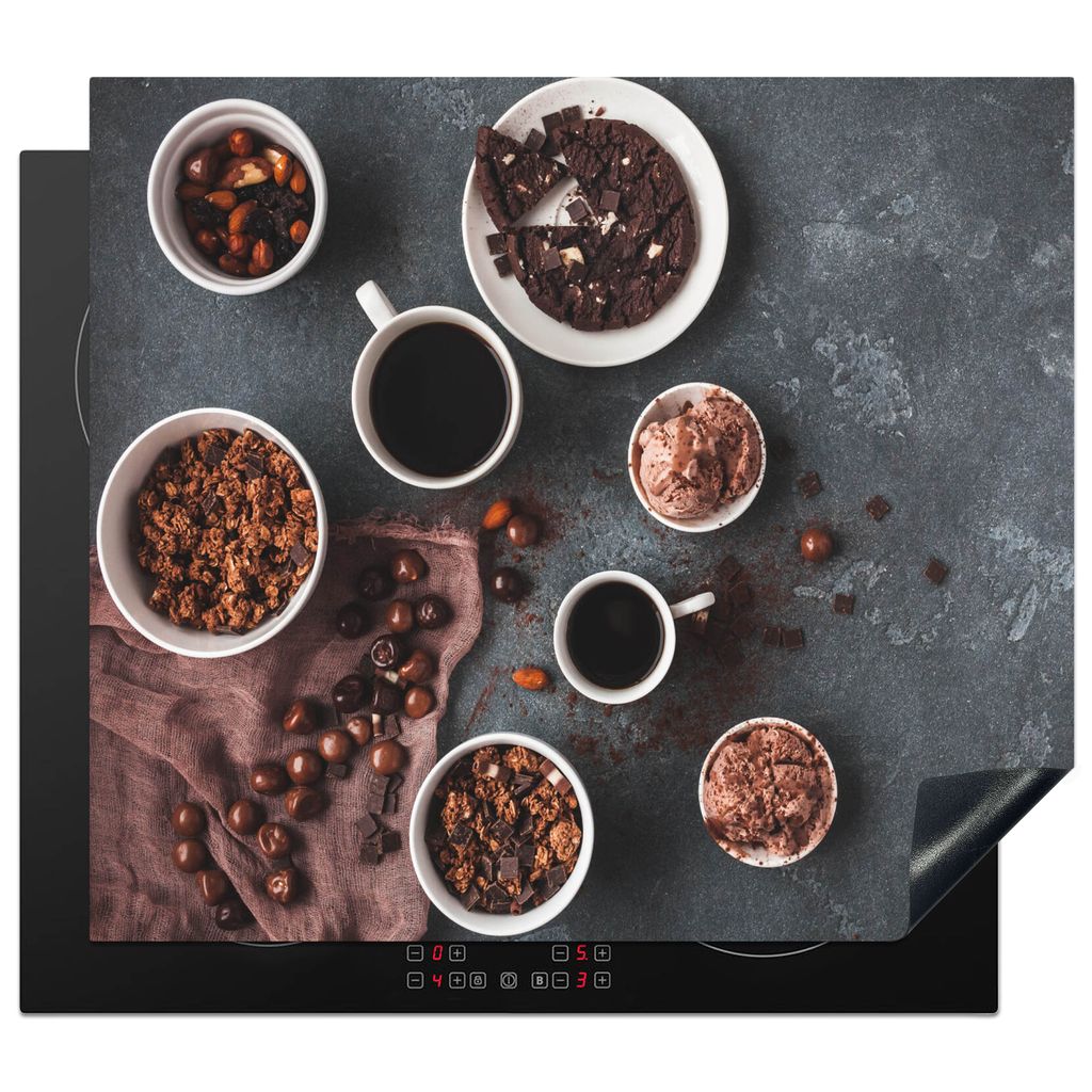 KitchenYeah Herdabdeckplatte Kaffee - Schokolade - Beton , 59x51cm, Küche Deko, Glaskeramikkochfeld Herdabdeckung, Abdeckplatte fùr Kochfeld