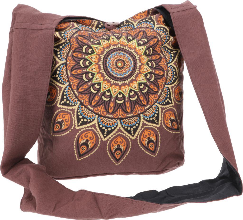 Bestickte Boho Tasche, Schulterbeutel mit Mandala, Nepalbeutel - Braun, Uni - Erwachsene, Baumwolle, 40*35*14 cm, Alternative Umhängetasche, Handt...