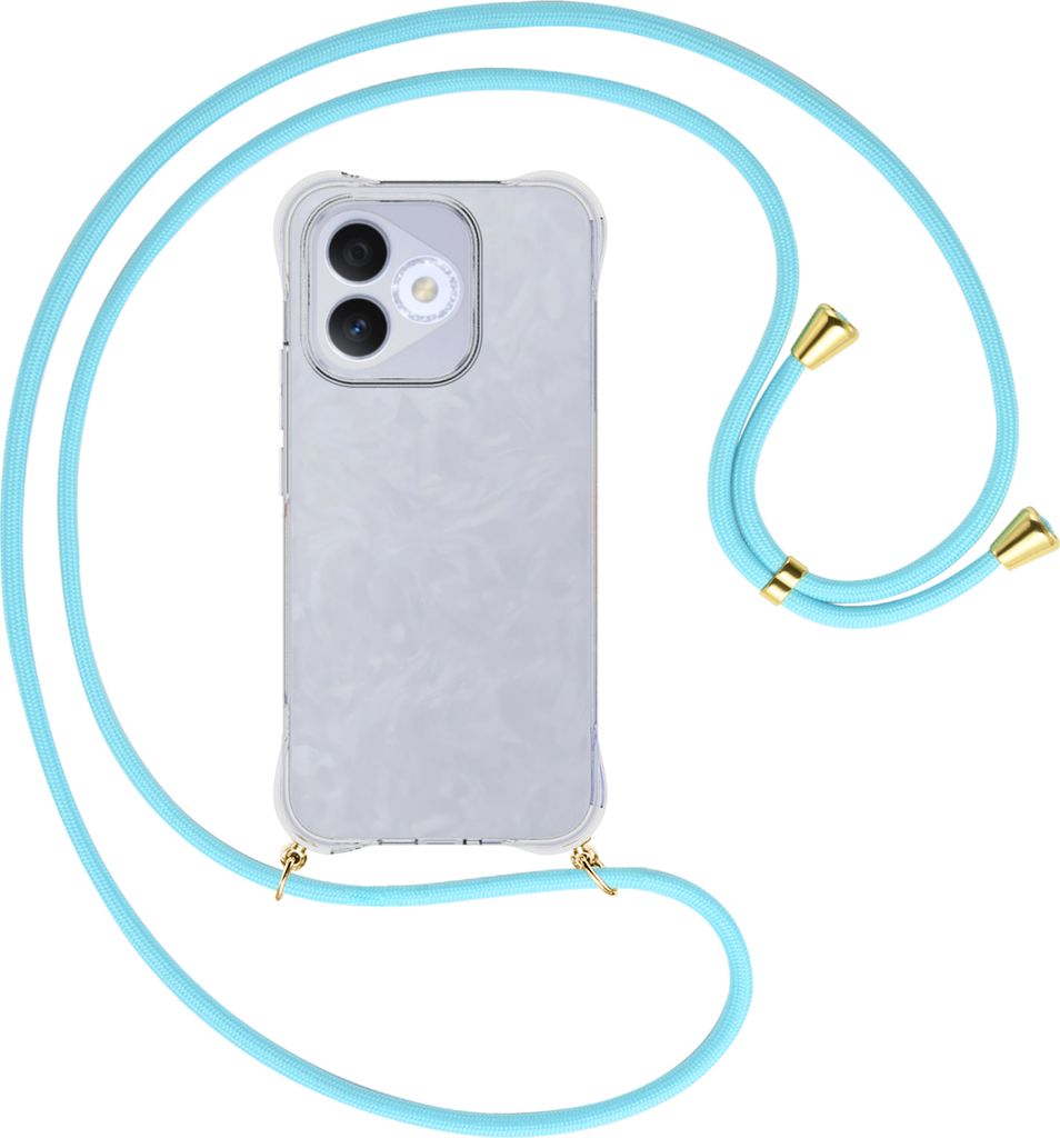 Handykette Backcover-Schutzhülle mit Band (Metall goldfarben) für Honor X60i 5G (China ) - himmelblau