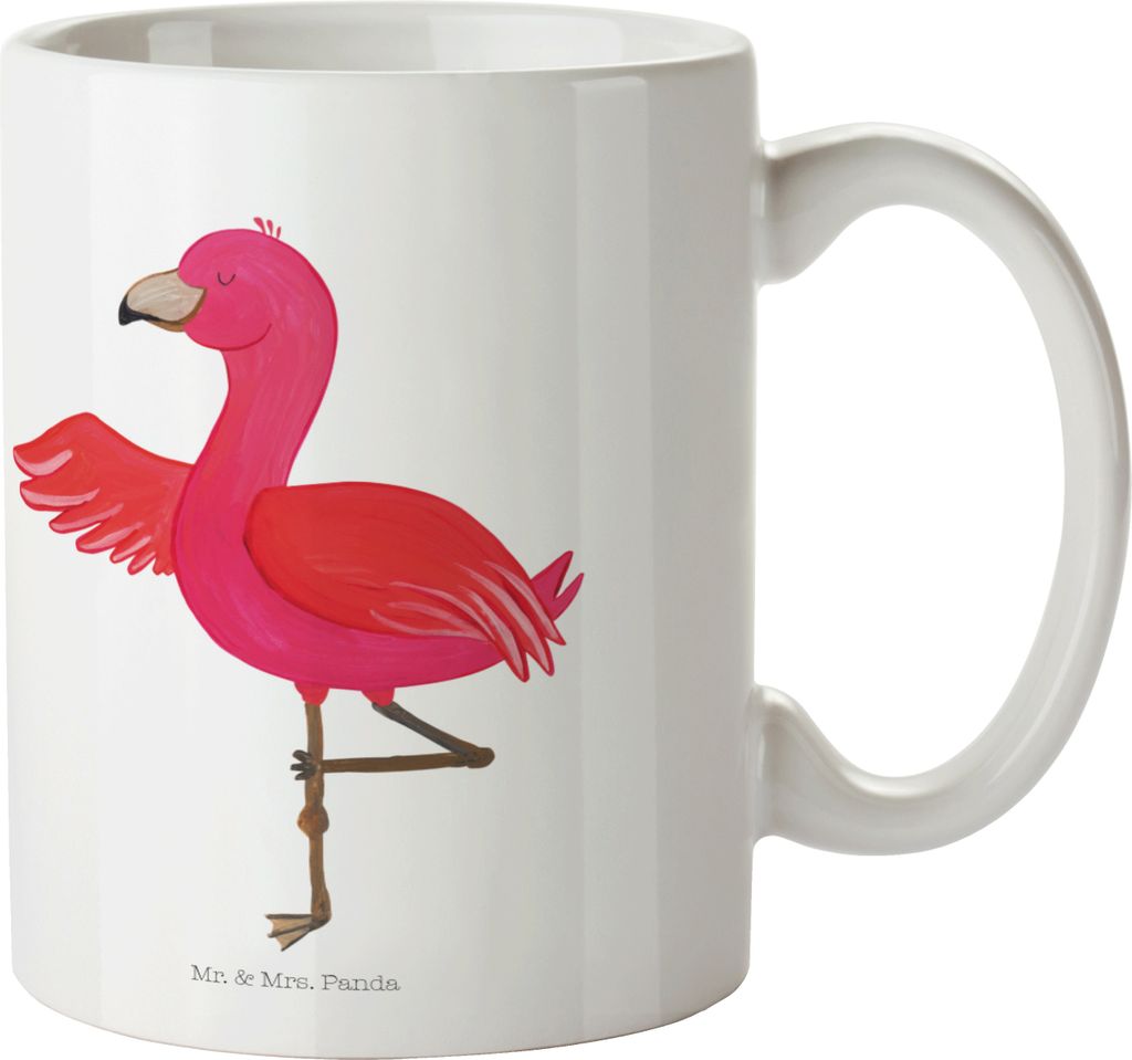 Mr. & Mrs. Panda Kindertasse Flamingo Yoga - Weiß - Geschenk, Mehrwegbecher, Achtsamkeit, Plastikbecher, Namaste, Kinderbecher, Haferl, Yogi, Urla...