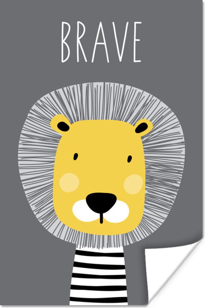 MuchoWow Poster Zitate - Mutig - Löwe - Illustration - Kinder 60x90 cm - Wanddekoration