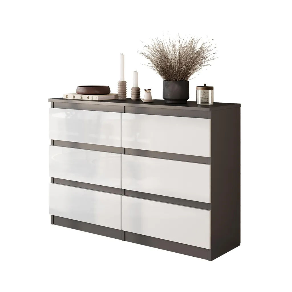 Cassettiera / credenza con 6 cassetti - antracite / bianco lucido H71cm L100cm TD33cm