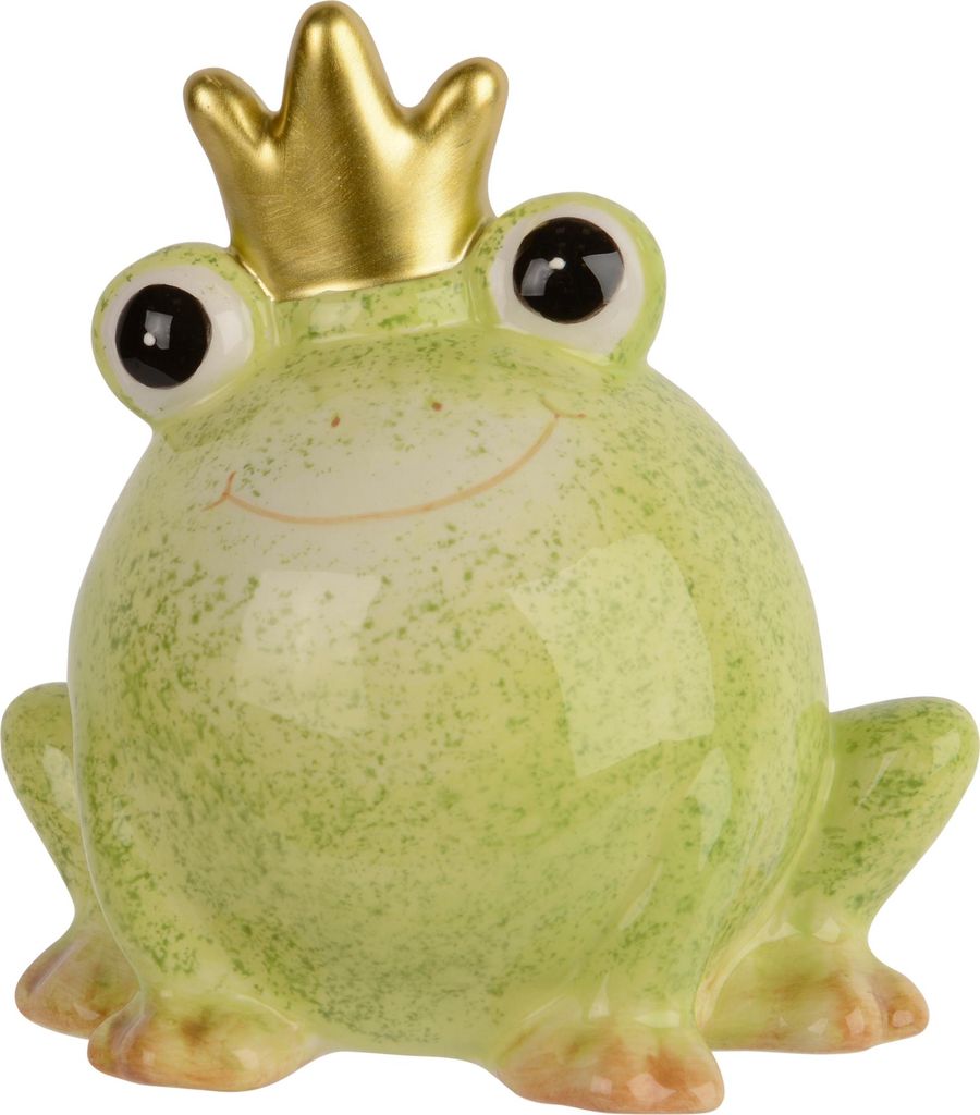 Dekofigur Frosch mit goldener Krone 14,5cm Keramik Grün