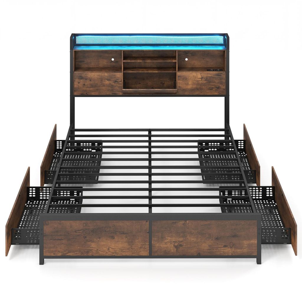 COSTWAY Rama łóżka 200 x 160 cm, łóżko z diodami LED, Zdjęcie produktu 
