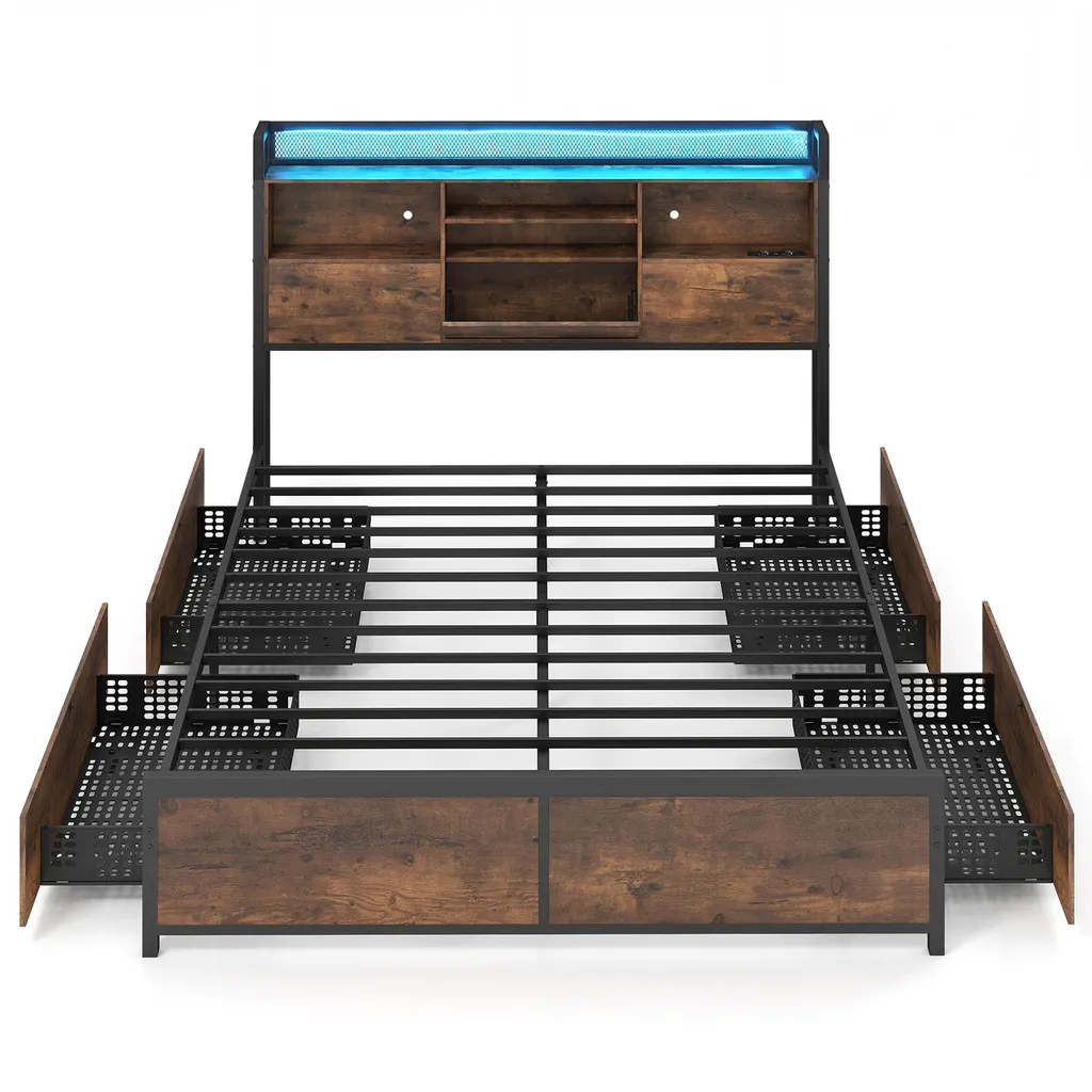 Lit double 160 x 200 cm avec rangements intégrés pour chambre adulte