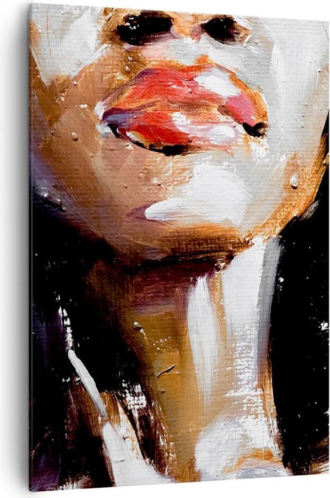 Bild auf Leinwand - Leinwandbild - Einteilig - Öl Mund Frau - 70x100cm - Wand Bild - Wanddeko - Wandbilder - Leinwanddruck - Kunstdruck - Wanddeko...
