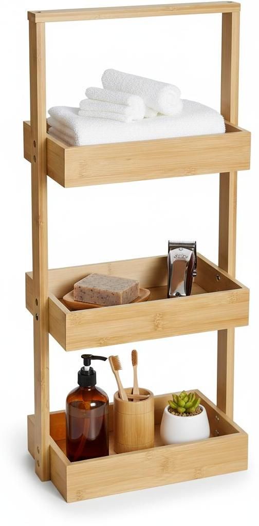 hausleben Bambus Korbregal 3 Ebenen – 25x16x65 cm – Küchenregal, Badezimmerregal & Gewürzregal – Nachhaltiges Stehregal für Küche, Bad & ...