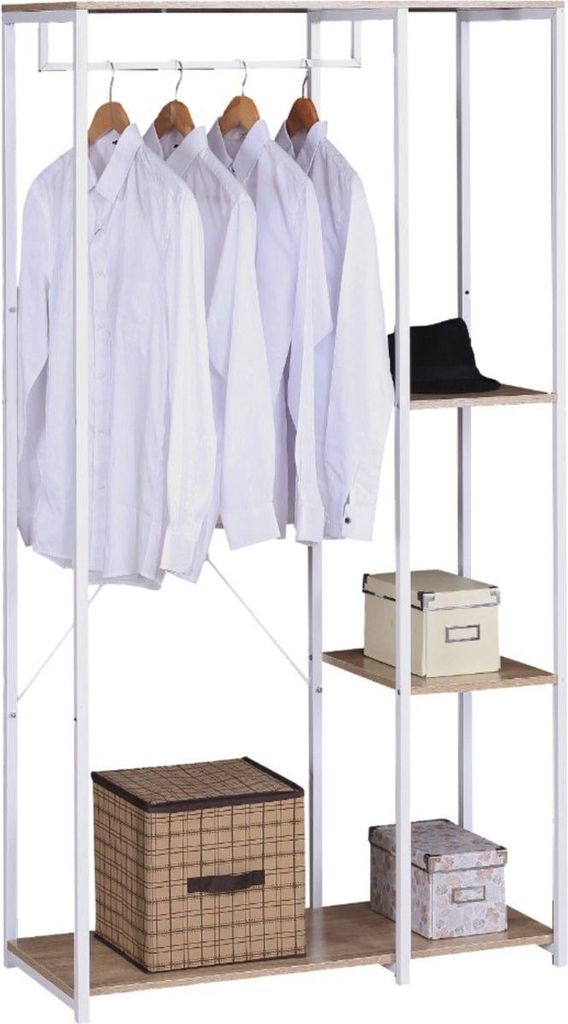 Happyment Kleiderregal Diza – Mit Aufbewahrungsfächern – Weiß – Schuhregal Organizer – Kleiderschrank – Kleiderschrank Holz – 3 Regal...