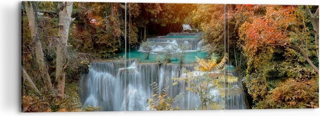 Bild auf Leinwand - Leinwandbild - Park Wasserfall Wasser - 120x40cm - Wand Bild - Wanddeko - Leinwanddruck - Bilder - Kunstdruck - Wanddekoration ...