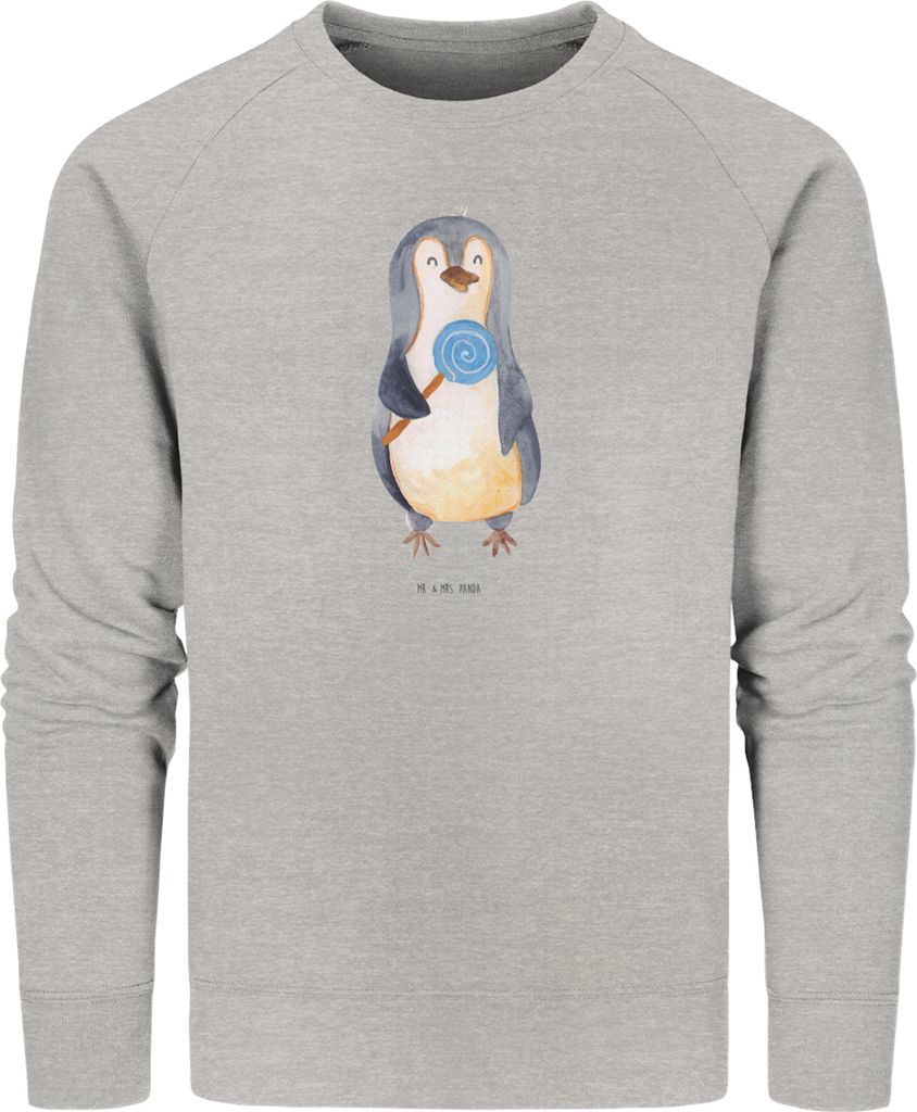 Mr. & Mrs. Panda Baumwoll Sweatshirt Pinguin Lolli Größe XL - Heather Grey - Geschenk, Pullover, Süßigkeiten, Sweater, Rundhals, Naschen, Pulli...