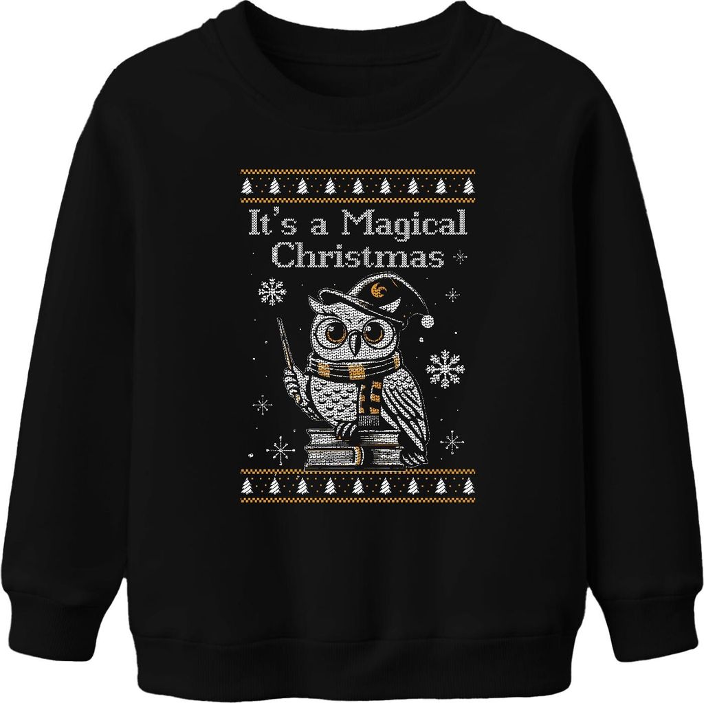 It's a Magical Christmas Eule Zauberei - Weihnachten Weihnachtsgeschenk Christmas Uni Kinder Weihnachtspullover, Schwarz, 116